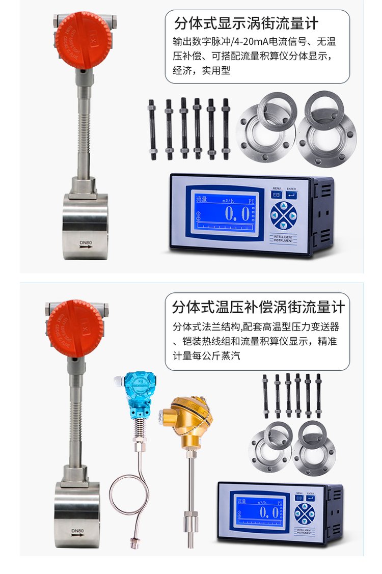 夾持式渦街流量計分體式選型圖